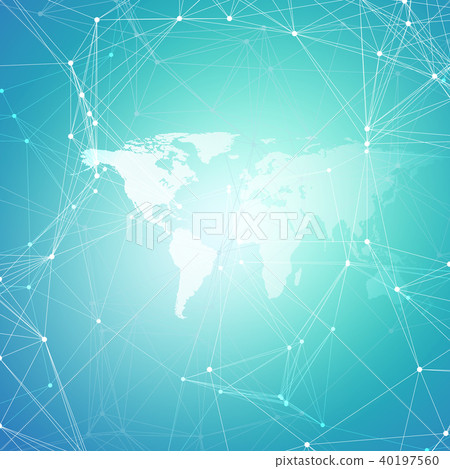 Abstract futuristic background with connecting lines and dots, polygonal linear texture. World map Abstract futuristic background with connecting lines and dots, polygonal linear texture. World map 40197560
