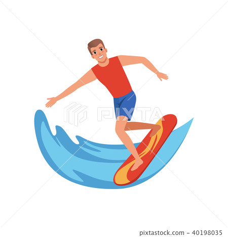 Male surfer riding a wave, water sport activity vector Illustration on a white background 40198035