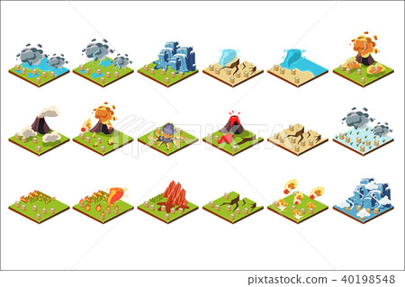 Volcano eruption set, different stages of volcano activity vector Illustrations on a white Volcano eruption set, different stages of volcano activity vector Illustrations on a white 40198548