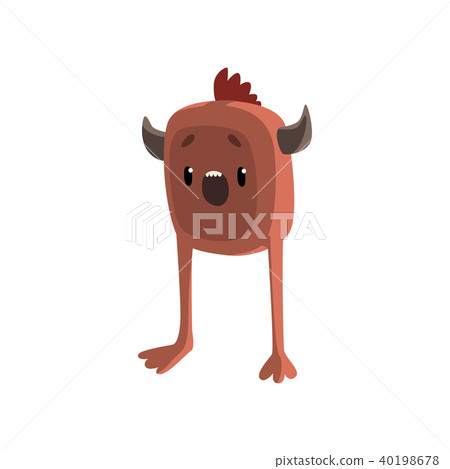Cute cartoon horned brown monster character with funny face vector Illustration on a white Cute cartoon horned brown monster character with funny face vector Illustration on a white 40198678