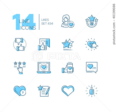 Likes - set of line design style icons 40199086