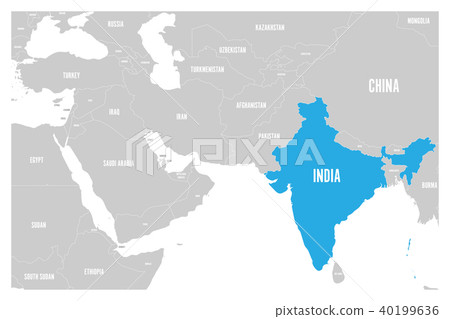 India blue marked in political map of South Asia and Middle East. Simple flat vector map 40199636