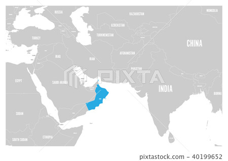 Oman blue marked in political map of South Asia and Middle East. Simple flat vector map Oman blue marked in political map of South Asia and Middle East. Simple flat vector map 40199652