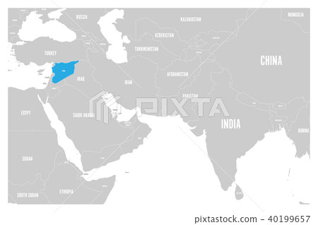 Syria blue marked in political map of South Asia and Middle East. Simple flat vector map 40199657