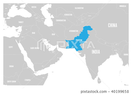Pakistan blue marked in political map of South Asia and Middle East. Simple flat vector map 40199658