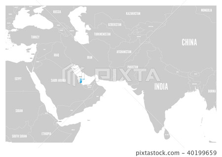 Qatar blue marked in political map of South Asia and Middle East. Simple flat vector map 40199659