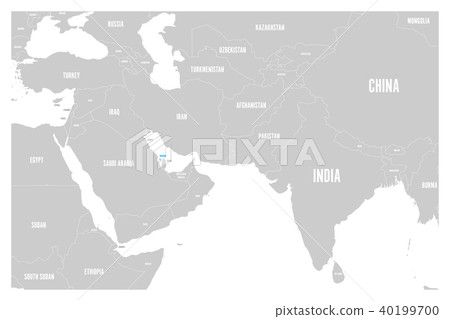 Bahrain blue marked in political map of South Asia and Middle East. Simple flat vector map 40199700