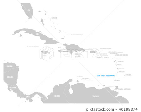 Saint Vincent and Grenadines blue marked in the map of Caribbean. Vector illustration 40199874