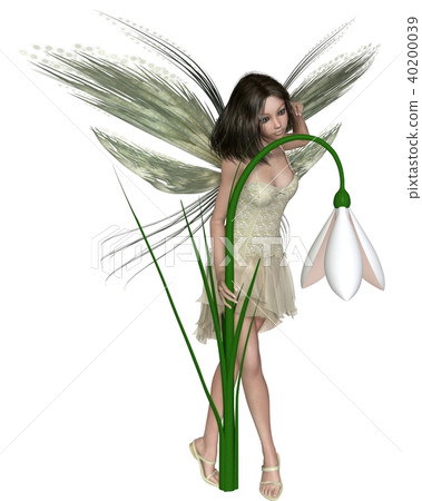 Dark Haired Snowdrop Fairy Standing by Winter Flow Dark Haired Snowdrop Fairy Standing by Winter Flow 40200039
