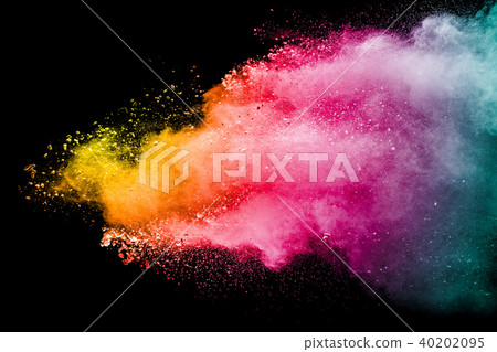 Multi color powder explosion isolated on black 40202095