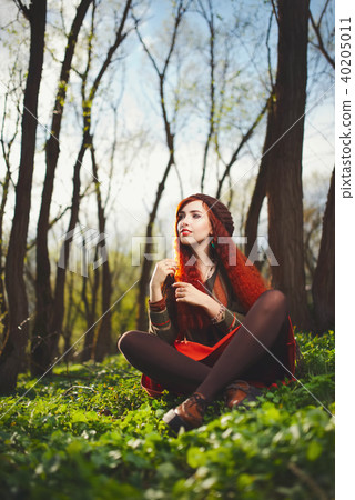 red haired girl in the forest 40205011