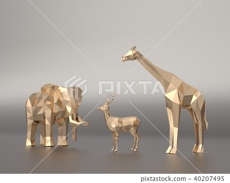 Golden low polygon Elephants,deer, giraffe Golden low polygon Elephants,deer, giraffe 40207495