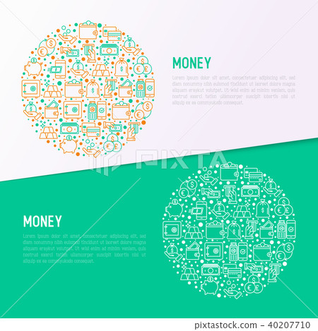 Money concept in circle with thin line icons - Stock Illustration ...