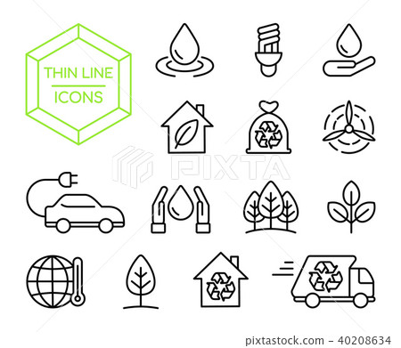 Green energy nature help thin line icon set - Stock Illustration ...