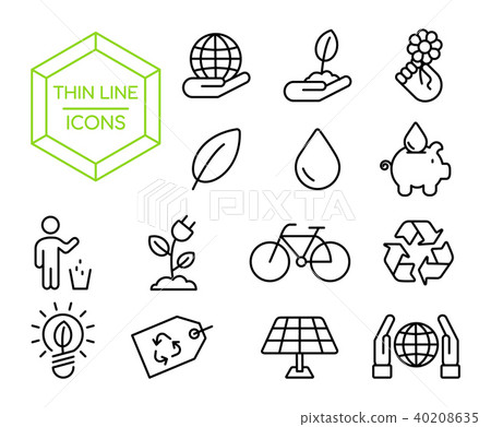 Green eco friendly environment thin line icon set - Stock Illustration ...