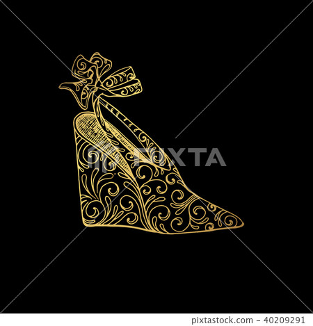 Woman sandals or lady shoe, golden ornament Woman sandals or lady shoe, golden ornament 40209291
