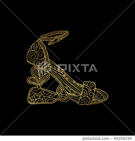 Woman sandals or lady shoe, golden ornament Woman sandals or lady shoe, golden ornament 40209294