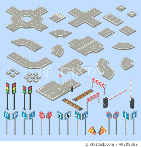 Vector 3d isometric road signs, elements collection 40209369