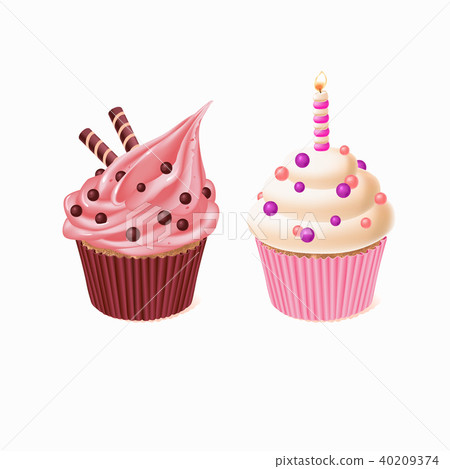 Vector two cupcakes, cakes for birthday celebration 40209374