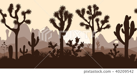 Desert seamless pattern with joshua trees, opuntia, and saguaro 40209542
