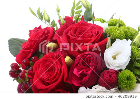 Luxury bouquet made of red and white roses on white background. Decoration for Valentines day. Luxury bouquet made of red and white roses on white background. Decoration for Valentines day. 40209919