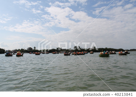 Basket boat and river landscape Vietnam Basket boat and river landscape Vietnam 40213841