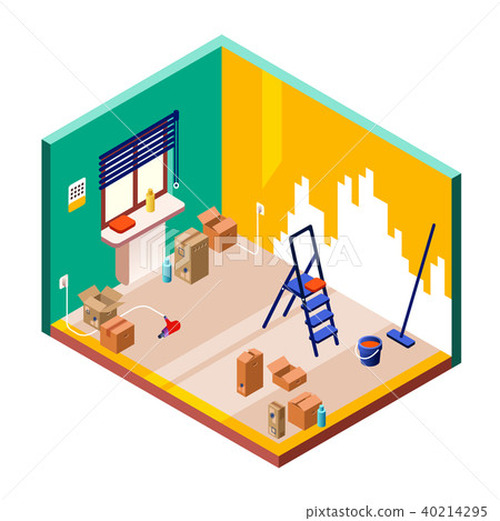 Room renovation vector illustration isometric cross section 40214295