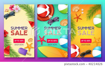 Summer sale poster set with 50% off discount and s 40214826