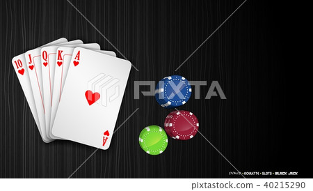 Poker cards with colorful chips on a dark backgrou Poker cards with colorful chips on a dark backgrou 40215290