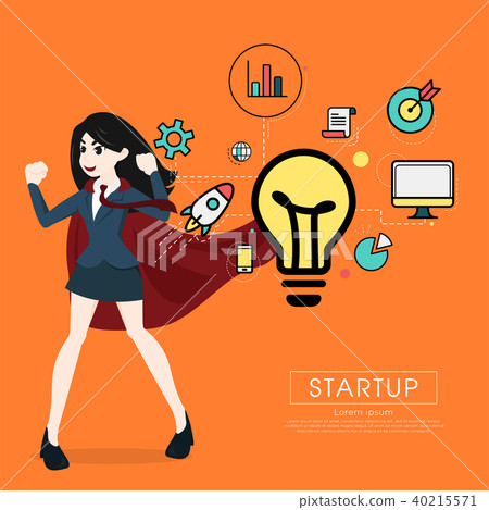 Superhero business woman cartoon for start up - Stock Illustration ...