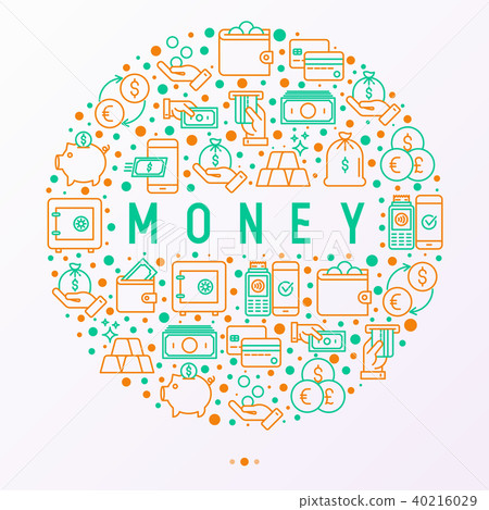 Money concept in circle with thin line icons - Stock Illustration ...