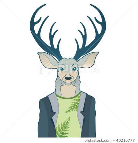 Fashion portrait of hipster deer. Reindeer dressed up in coat, furry art character, trand animals 40216777