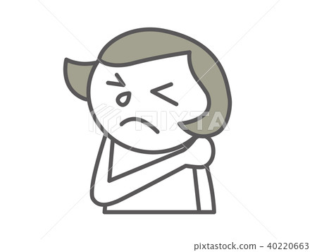 簡單的象形文字式插圖的女人患有女人的心煩頸部僵硬 簡單的象形文字式插圖的女人患有女人的心煩頸部僵硬 40220663