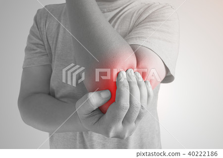 Man pain in her forearm. Black and White Man pain in her forearm. Black and White 40222186