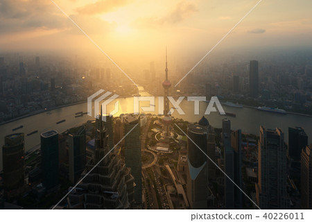Shanghai business district trade zone skyline 40226011