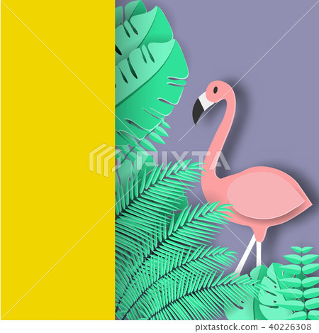Tropical leaf and Flamingo Summer paper art style Tropical leaf and Flamingo Summer paper art style 40226308