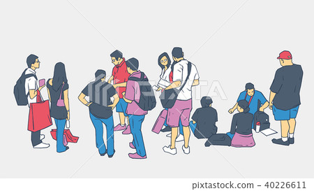 Illustration of people waiting sitting in line 40226611