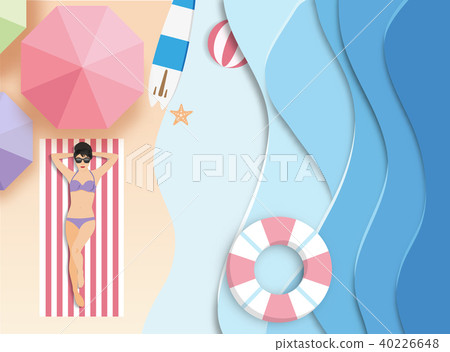 top view beach with girl .Summer concept. top view beach with girl .Summer concept. 40226648