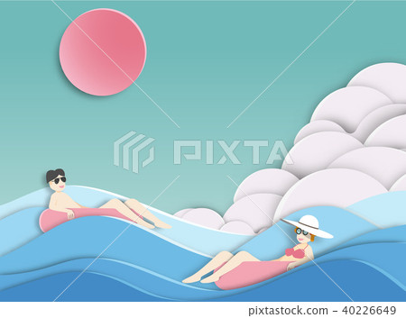 men and girl floating on sea.Summer concept. men and girl floating on sea.Summer concept. 40226649