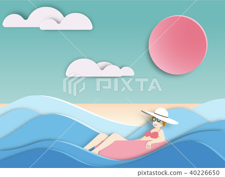 girl floating on  sea.Summer concept. 40226650