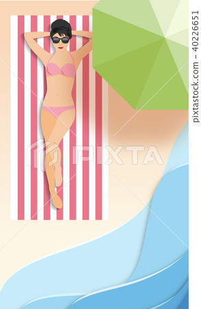top view beach  with girl .Summer concept. 40226651