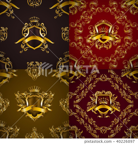 Golden royal shield with floral elements Golden royal shield with floral elements 40226897