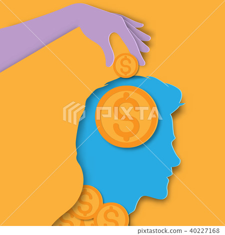 hand pick coin to man.Paper art Business concept hand pick coin to man.Paper art Business concept 40227168