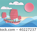 Boat on sea background  paper cut style . 40227237