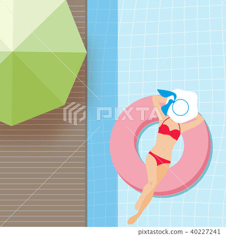 top view beach with girl .Summer concept. top view beach with girl .Summer concept. 40227241