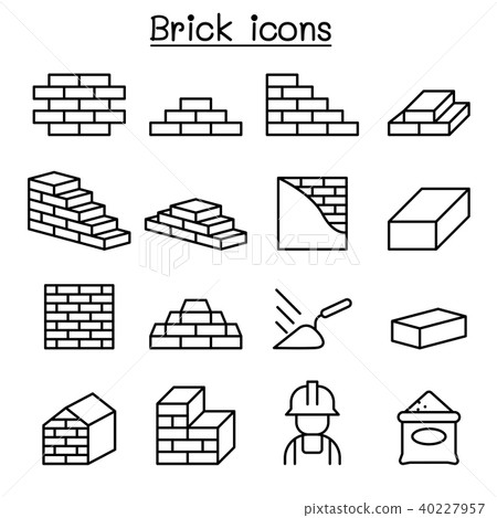 Brick icon set in thin line style - Stock Illustration [40227957] - PIXTA