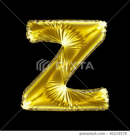 Golden letter Z made of inflatable balloon isolated on black background. 40229578