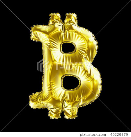 Golden symbol bitcoin made of inflatable balloon isolated on black background Golden symbol bitcoin made of inflatable balloon isolated on black background 40229579