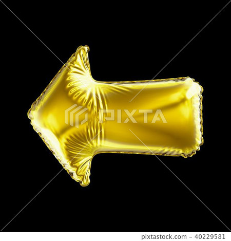 Golden arrow icon made of inflatable balloon isolated on black background. 40229581