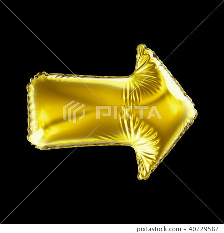Golden arrow icon made of inflatable balloon isolated on black background. Golden arrow icon made of inflatable balloon isolated on black background. 40229582